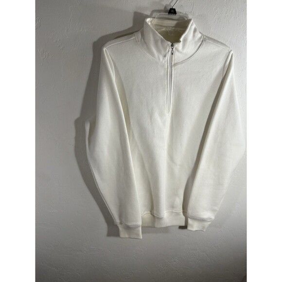 IZOD 1/4 Zip Sz Large Sweater Men’s Cotton Cream Ivory Preppy Golf Cotton Blend - Picture 7 of 8